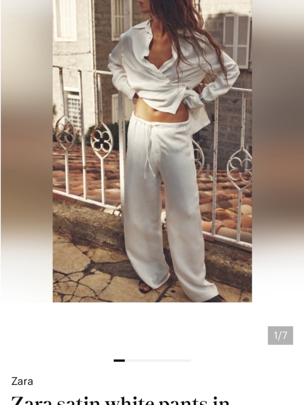 Zara White Satin Wide-Leg Drawstring Pants